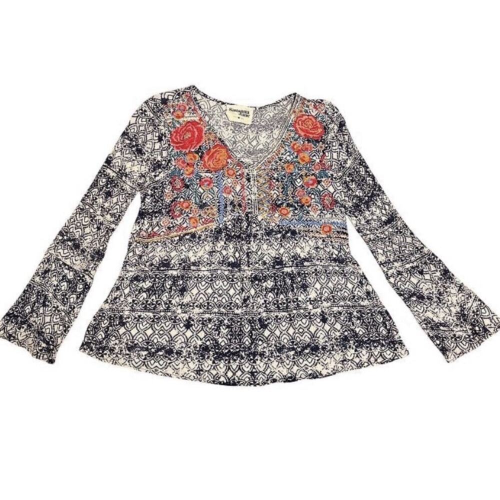 Savanna Jane Embroidered Boho Floral V-Neck Long Sleeve Blouse - Picture 2 of 5